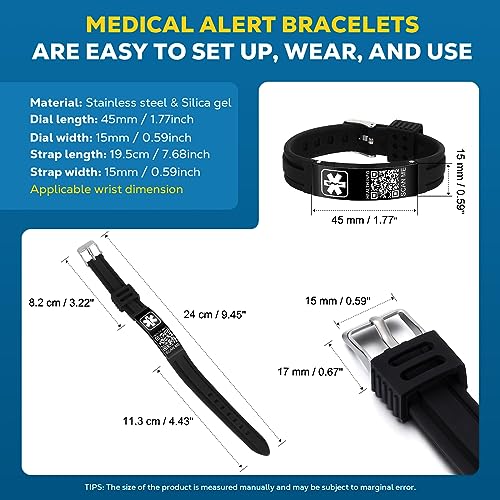 Medical Bracelets for Men Women with QR Code Medical Alert ID Bracelets - color: Obsidian Black