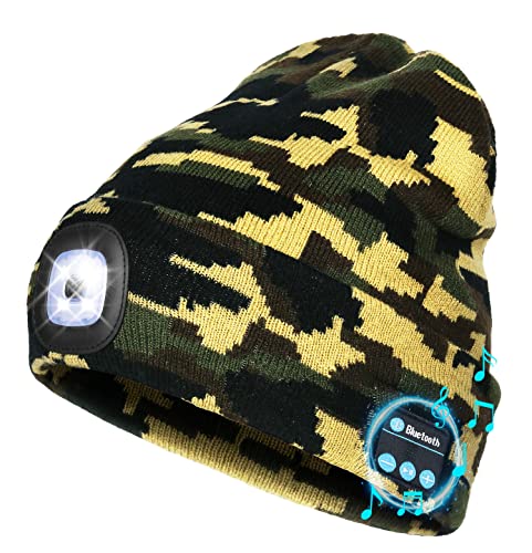 Wmcaps Bluetooth Beanie with LED Light and Headphones, Christmas Tech Gifts - color: Camouflage Green