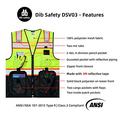 Dib Safety Reflective Safety Vest Made with 3M Tape, Yellow and Black M - color: Yellow & Black, size: Medium