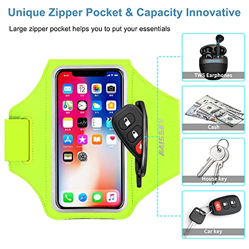 HAISSKY Running Armband with Earbud Pocket Sweatproof Running Phone Holder - color: Green(Up to 6.9")