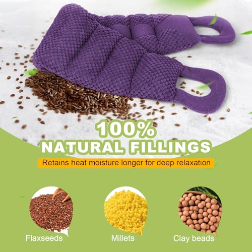 UNCN Long Heating Pad for Neck and Shoulders Back 33 x 5.9in Microwavable Large Moist Heat Pack Warm Hot Compress Neck Wrap Weighted Bag Massage Reusable Herbal Nature Calming Portable - color: Dark Purple