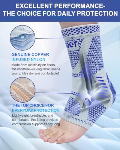 LISEPWU Copper Ankle Brace for Men & Women, Ankle Compression Sleeve 1 Pair - color: Blue-gray, size: Medium