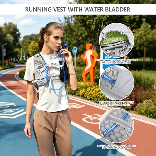 Running Vest for Women Men,Hydration Backpack with 2L Hydration Bladder,Lightweight Hydration Vest with Adjustable Straps&Pockets&Reflective Strip&Whistle,Water Backpack for Hiking Biking Marathon - color: White Blue