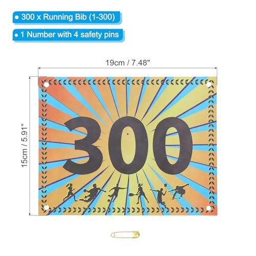 PATIKIL Tearproof Running Bib Numbers, Wheat Ears Waterproof Race Competitor Numbers with Safety Pin for Marathon Sports Game Competition Runner - style: 1-300