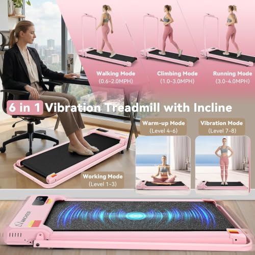 ANCHEER Walking Pad with Incline - Under Desk Treadmill with Handle Bar - color: Fashion Pink