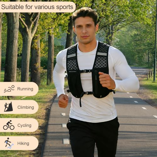 Running Vest Hydration Backpack for Men Women, Lightweight Breathable Hydration Packs, Adjustable Chest Straps Daypack, Reflective Water Running Vest for Marathon, Trail, Hiking, Cycling - color: Black