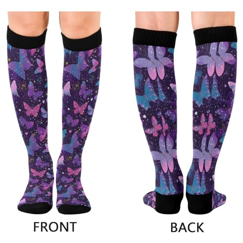 Wusikd Milk Cow Compression Socks for Women and Men Circulation Flowers Long Socks for Athletic Running 2 - color: Butterflies
