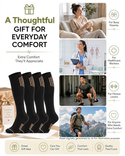 4-Pack 15-20 mmHg Athletic Compression Socks - color: Black, size: Small-Medium