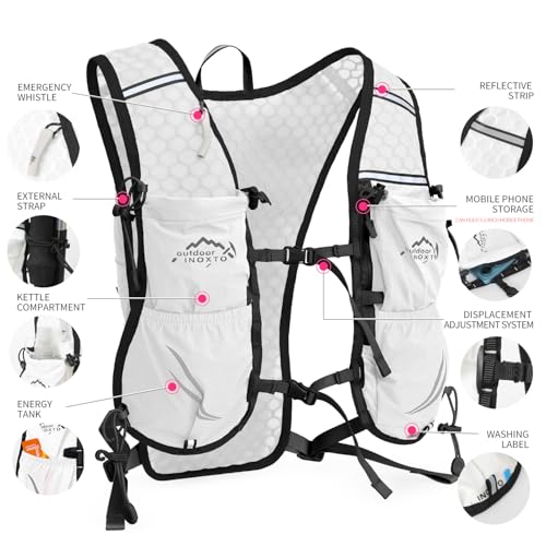 IX INOXTO Running Hydration Vest for Women Men with 500ML Soft Flask - color: white with 500ml