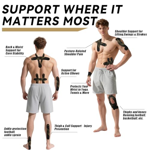 Kinesiology Tape, Precut Athletic Sports Tape 40 Strips (2 Rolls) - color: Black Gold, size: 2 Rolls