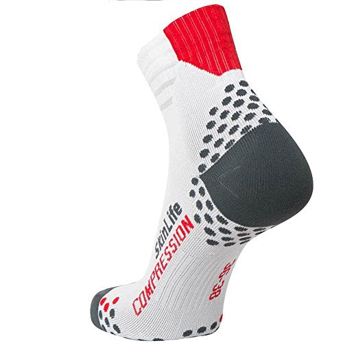 Compression Ankle Socks for Running - Moisture Wicking, Dot Padding - color: 3 Pairs - White/Red, size: Small