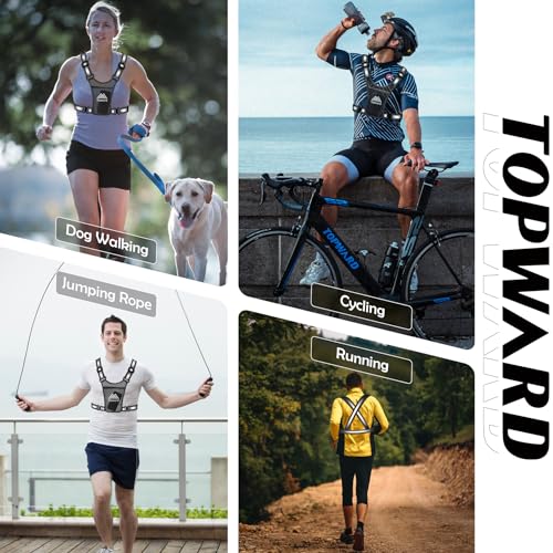 Topward Running Vest Chest Phone Holder for Women Men, Reflective Vest Safety Gear for Dog Walking Cycling - Adjustable Waist/Shoulder - color: Black