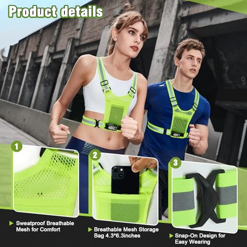 Gesture Sensing Running Light Reflective Vest with Pouch (Green) - color: green