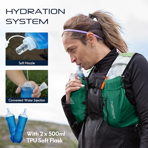 Haimont 10L Trail Running Hydration Vest with Soft Flasks - color: Green, size: Medium