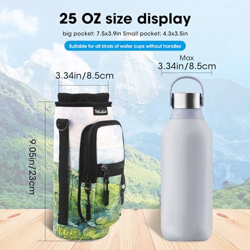ToLuLu 25/32/40oz Water Bottle Carrier Bag Pocket,Insulated Neoprene Adjustable Shoulder Strap Water Bottle Pouch Case, Crossbody Water Bottle Holder Sling Sleeve for Men Women Adults - color: Green Grassland, size: 25 OZ