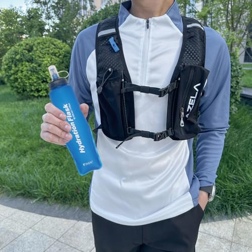 TRIWONDER Running Water Bottle Handheld Plastic Flask Hydration Vest Packs Waist Belt Replacement for Runners Marathon Cycling Hiking - color: 03 Soft Flasks - Blue - 500ml/16.9oz - 2 Packs