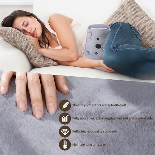 Hot Water Bottle wtih Cover, Hot Water Bag, 1L Rubber Warm Hot Water Bottles Pouch with 130cm Long Soft Waist Cover for Neck, Shoulder, Back, Hand, Legs and Period Pain Relief
