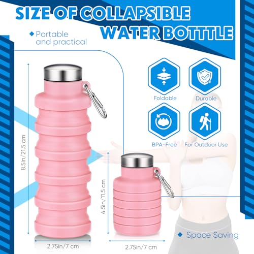 Baderke Collapsible Water Bottle 17oz Silicone with Buckle, Pink - color: Pink