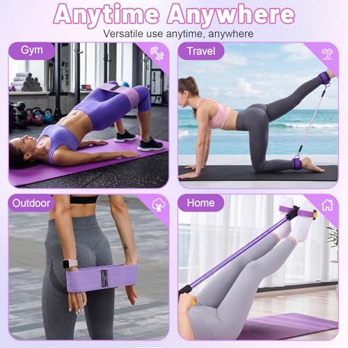 3-in-1 Resistance Bands Set, Fabric Booty Elastic, 6-Tube Pedal Pull Rope & Ankle Strap with Cuffs, Workout Equipment for Women Home Gym, Leg Glute Butt Hip Exercise