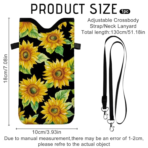 GLOBLELAND Sunflowers Cell Phone Sleeve Pouch Case Bag 7.1×3.9 inch Flowers Shockproof Universal Phone Bag with Crossbody Strap Neck Lanyard for Women Men Phone Headphones Watch - color: Sunflowers
