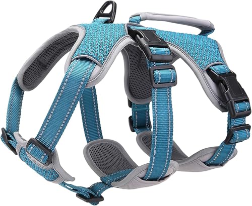 Escape Proof Dog Harness, No Escape No Pull Reflective Dog Harness with Durable Handle, Adjustable Heavy Duty Vest for Small Medium Large Dogs, Walking and Training (Blue,L) - color: Blue, size: L (Pack of 1)