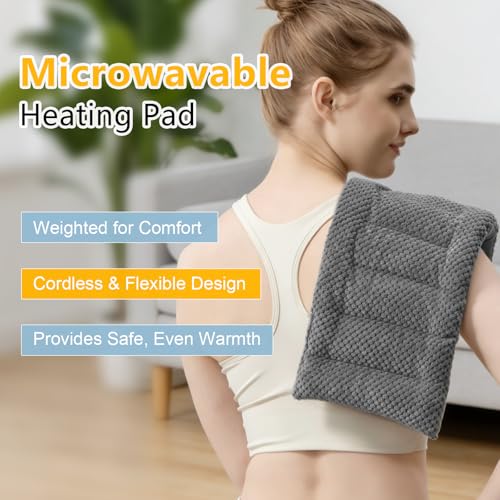 Microwave Heating Pad 16x7in Microwavable Heat Pack for Muscle Pain Relief Moist Rice Clay Bean Bag Pack Heat Therapy for Shoulders, Lower Back, Abdomen Cramps Hot Cold Compress Reusable 1.8LBS - color: Gray