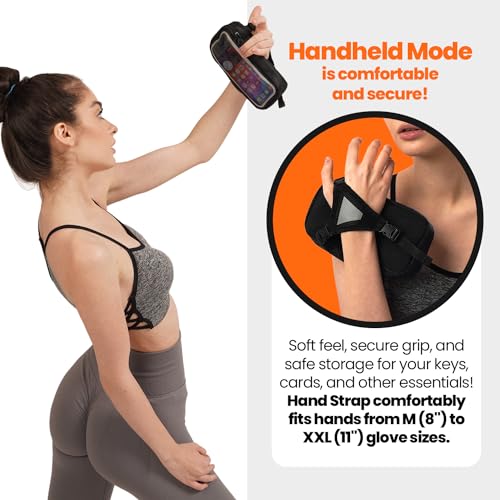 New Black 3-in-1 Essentials Carrier – Handheld Running Phone Holder, Hiking Belt Holster Pouch & Fitness Armband Case, w/Touchscreen-Ready Window, Fits iPhones & Androids – Water-Resistant, Adjustable
