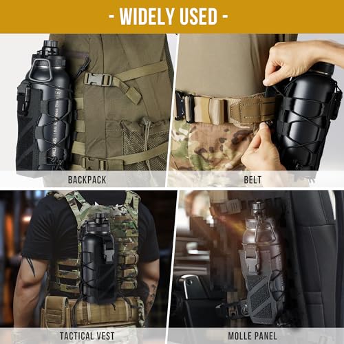 OneTigris MOLLE Water Bottle Pouch Holder, Adjustable 18-32 oz Holster - color: Black