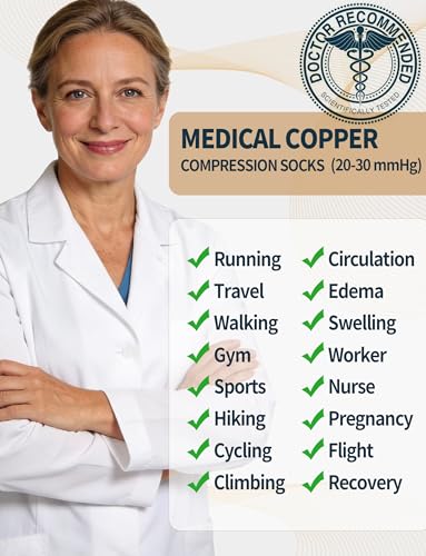 3 Pairs Copper Crew Compression Socks 20–30 mmHg for Women & Men - color: 3 Pairs - Copper, size: Medium