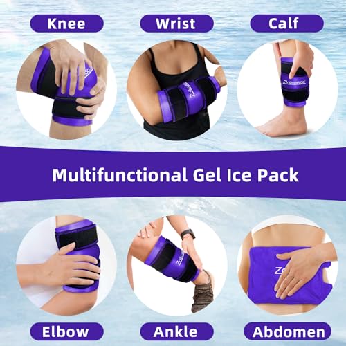 ZNÖCUETÖD Enhanced Knee Ice Pack Wrap for Pain Relief, Large Gel Ice Pack for Knee Leg Injuries Reusable with Cold Compression for Tendonitis, Arthritis, Swelling, Bruises, Surgery Recovery, Purple - color: Purple