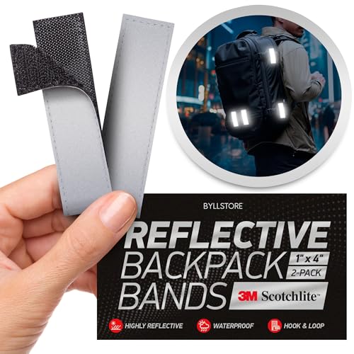 Reflective Backpack Bands | 3M Scotchlite Reflectors | Hook-and-Loop Closure | 1x4 & 1.5x5 in | 2-Pack (Silver) - size: 1″ x 4″