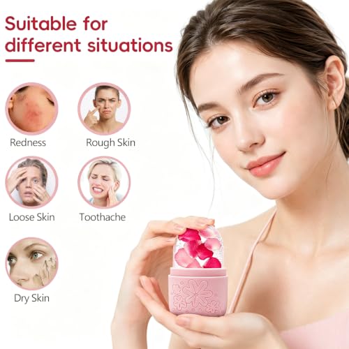 Skincare Tools Set with Face Cleansing Brush, Ice Face Roller & Gua Sha Set - color: Pink