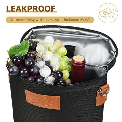 Tirrinia 2 Bottle Insulated Wine Tote Carrier Bag - color: Black, size: 2 Bottle-without front pocket