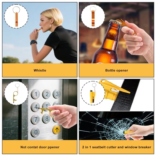 10PCS Accessories Keychain Set for Women with Safety Alarm Key Chain,Whistle and Wristlet KeyChain Set - color: Yellow