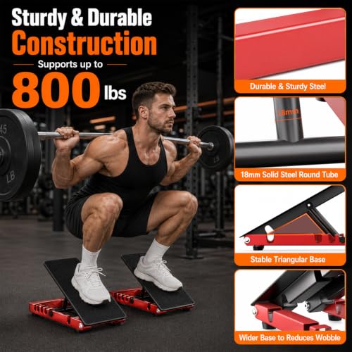 Slant Board for Calf Stretching, Steel Squat Wedge for Home Gym - color: Red+black