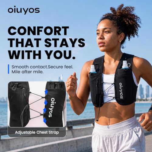 Running Vest for Women Men, 500ml Soft Flask & Phone Holder - color: Black, size: Medium-Large