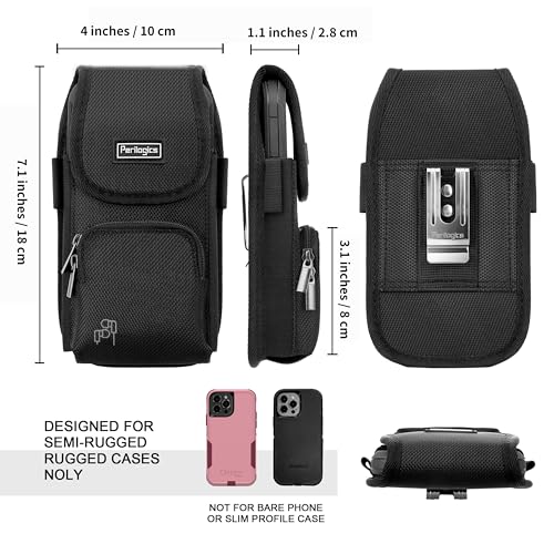 Perilogics Cell Phone Belt Holster,Nylon Phone Pouch with Belt Clip - color: Black