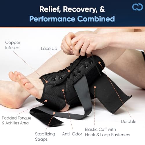 Copper Compression Ankle Brace - Adjustable Lace Up Support - Adjustable Straps for Sprains, Swelling, Injury & Sports – Breathable Neoprene Sleeve with Copper Infused Fabric for Men & Women - S/M - size: Small/Medium