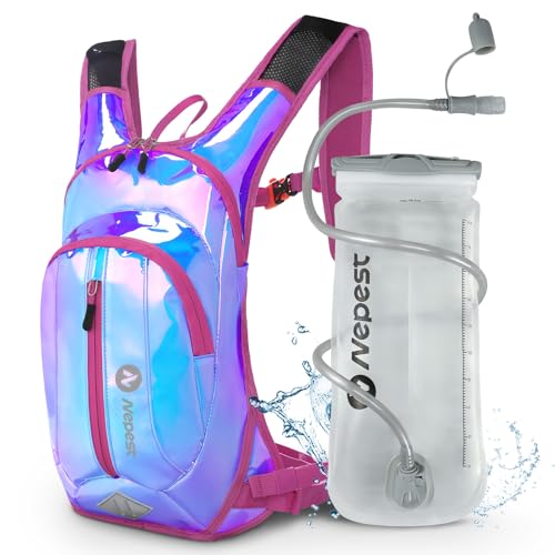Nepest Hydration Pack Backpack with 2L Water Bladder Reflective Lightweight - color: Holographic - Pink