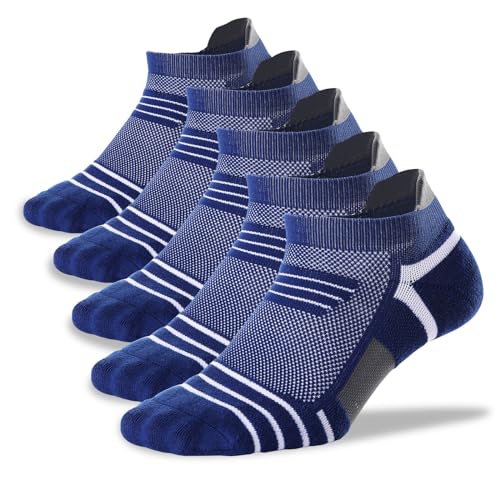 Kodal Copper-Infused Ankle Compression Running Socks Cushioned Perfect Fit - color: Dark Blue/Gray-5 Pairs, size: 6-11