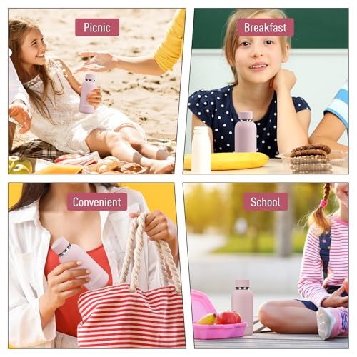 Exllena Small Water Bottle 12oz with Clip, Double Wall Stainless Steel Vacuum Small Insulated Water Bottle Keeps Drinks Cold 24 Hrs/Hot 12 Hrs for Kids Handbag School BPA Free (Pink) - color: Pink, size: 350 ml