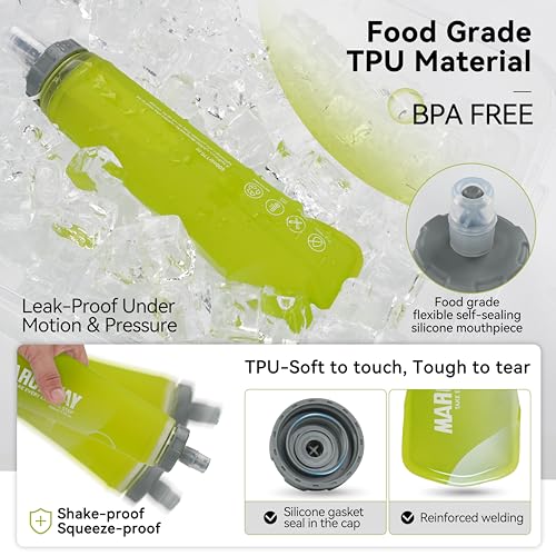 MARCHWAY Soft Flask Collapsible Water Bottle with Wide Mouth, 300ml/500ml - color: Yellow, size: 500 ml/17 oz