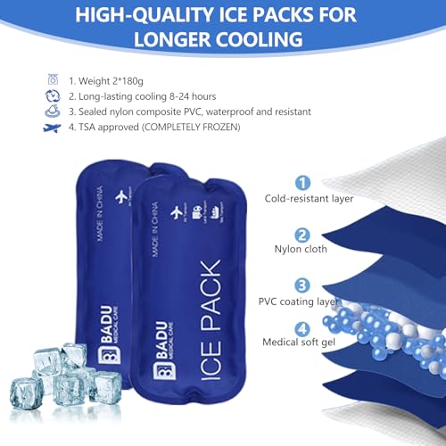 TSA Approved Ice Packs for Insulin Cooler Travel Case, Pack of 2(180g *2), Reusable Cooler Ice Packs, 8-24H Long Cooling, Suitable for Most Medication Travel Case - size: L-180g