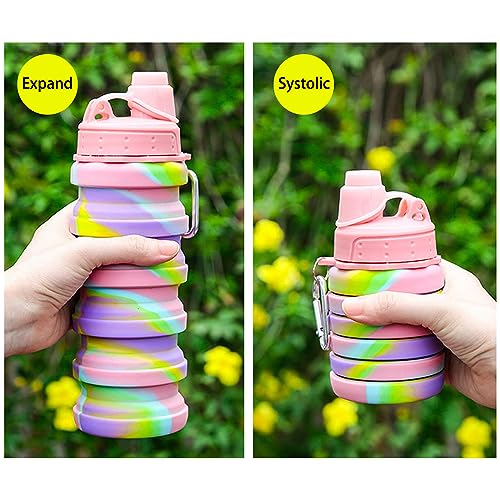 Collapsible Water Bottles Travel water bottle Sports Portable Sport Water Bottle Reusable Water Bottles comes with mountaineering Buckle 500ml silicone Water-proof camping water bottle - color: Green+Grey, style: 2 pack