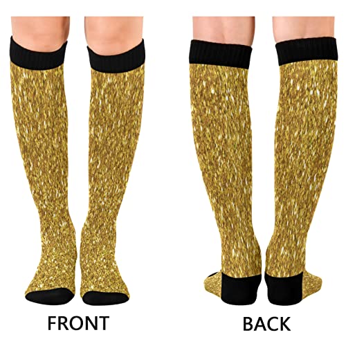 KLL Christmas Compression Socks for Men and Women Golden Glitter In Shiny Red Knee High Socks - color: Golden Glitter