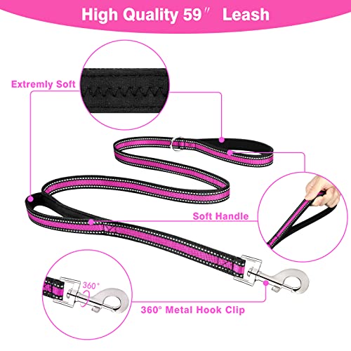 WINSEE Pet Harness Collar and Leash Set, All-in-one Reflective Dog Harness No Pull with Adjustable Buckles for Puppies, Small, Medium, Large, and Extra-Large Dogs (Small, Rosy) - color: Rosy, size: Small