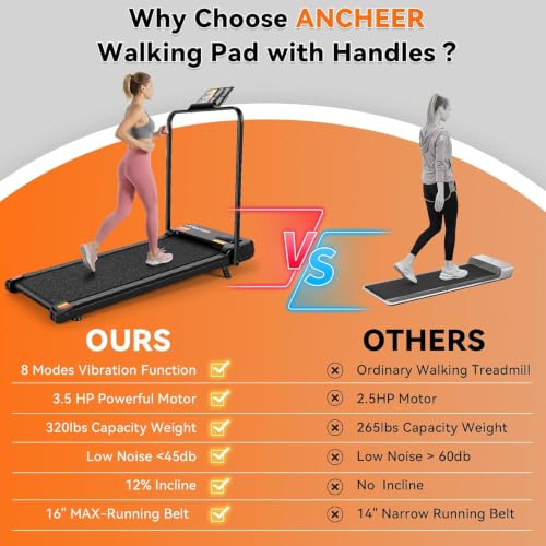 ANCHEER Walking Pad with Incline - Under Desk Treadmill with Handle Bar - color: Dark Black