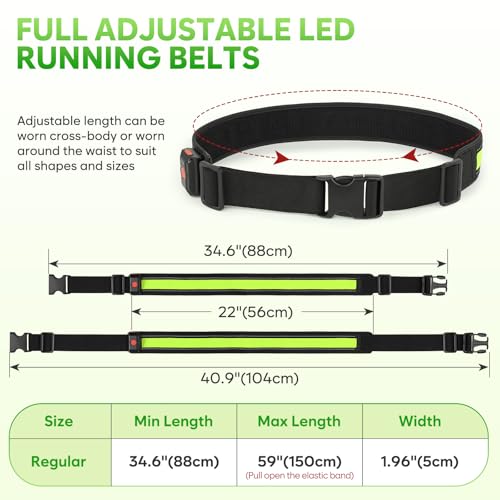 Illumifun LED Running Belt - USB Rechargeable Light Up Sash, High-Visibility Elastic Waistband Light for Running Cycling Hiking Camping Nighttime Activities - color: Green