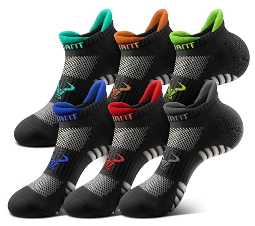 BULLIANT Men Cushioned Compression Nylon Ankle Running Socks No Show 6Pack - color: 6pairs-black8625, size: 5-7