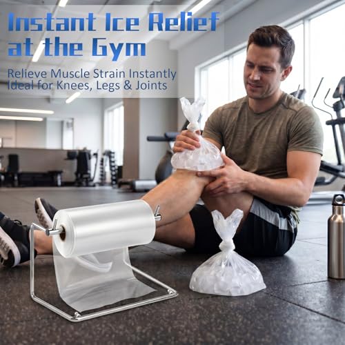 Fulmoon Ice Bag Bulk with Metal Dispenser, 2 Pack-Total 1000 Pcs 9.5" x 18" Ice Bag for Injuries with Durable Metal Rack, Tear-Resistant & Leak-Proof, Quick Cooling Solution for Sports, Home & Gym